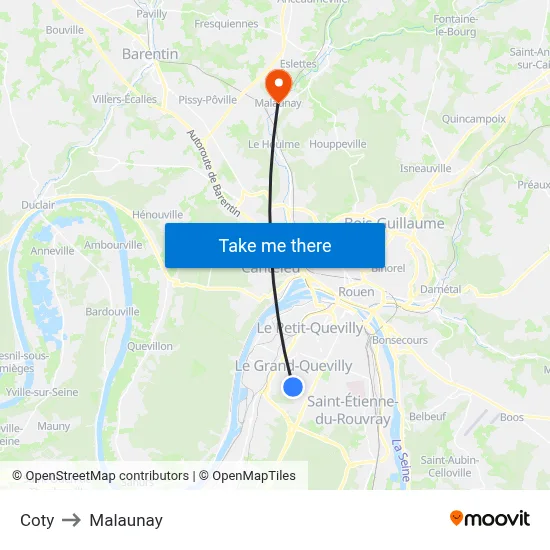 Coty to Malaunay map