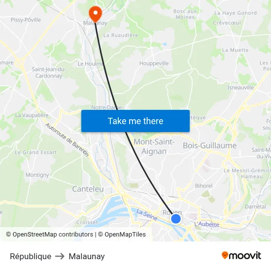 République to Malaunay map