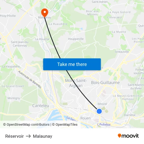 Réservoir to Malaunay map