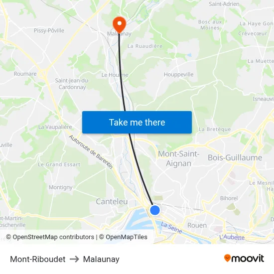 Mont-Riboudet to Malaunay map