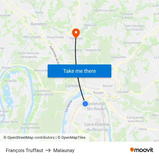 François Truffaut to Malaunay map