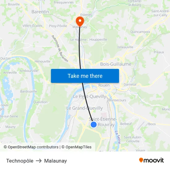 Technopôle to Malaunay map