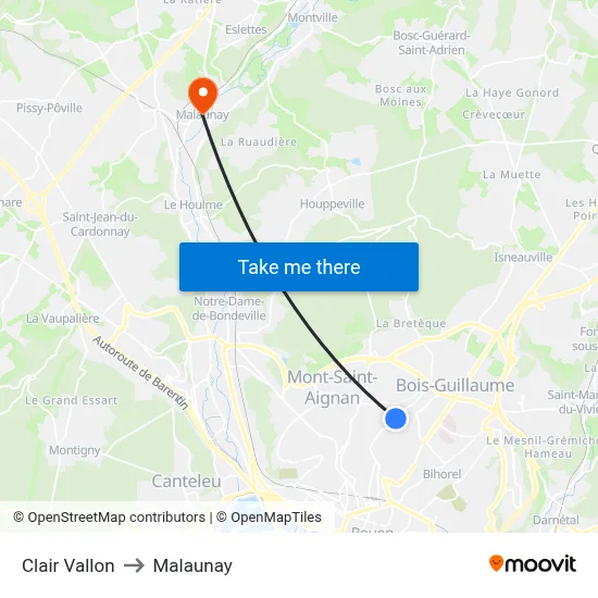 Clair Vallon to Malaunay map