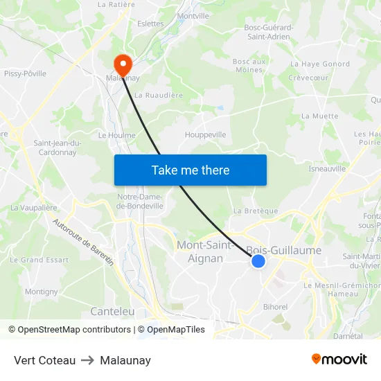 Vert Coteau to Malaunay map