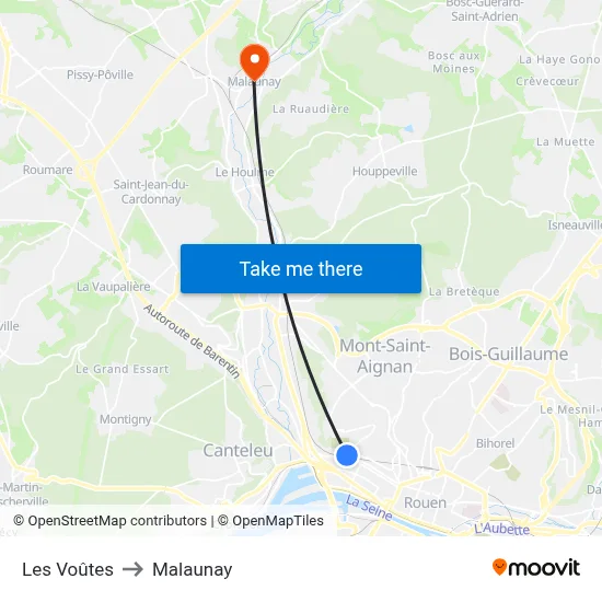 Les Voûtes to Malaunay map
