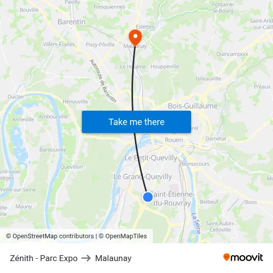 Zénith - Parc Expo to Malaunay map