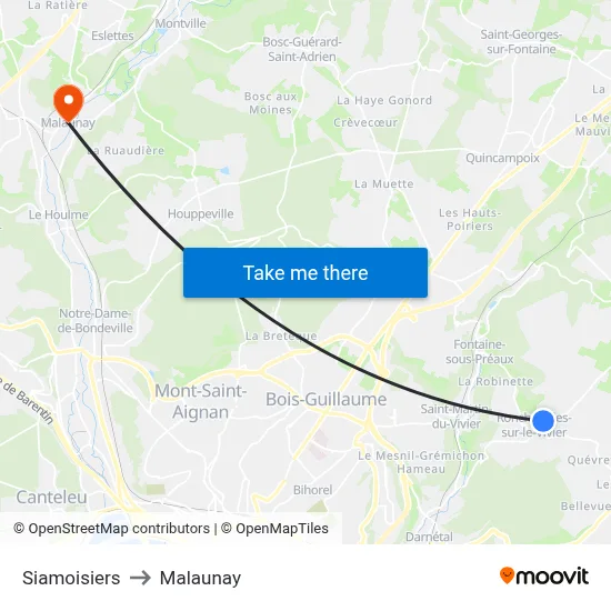 Siamoisiers to Malaunay map