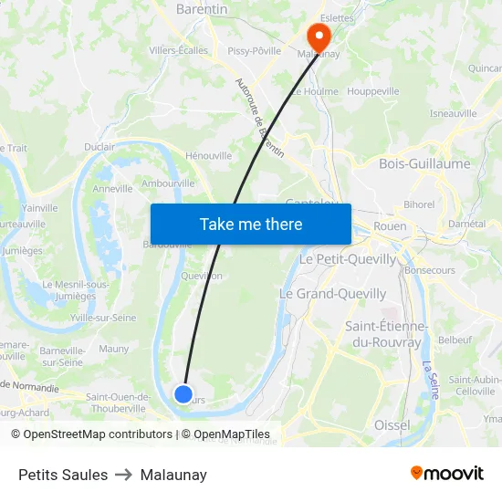 Petits Saules to Malaunay map