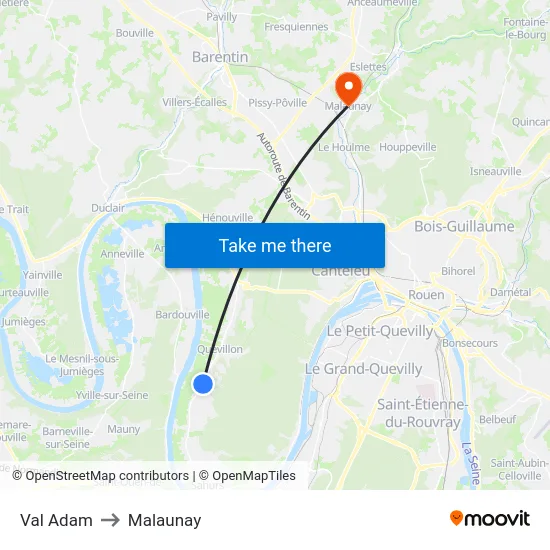 Val Adam to Malaunay map