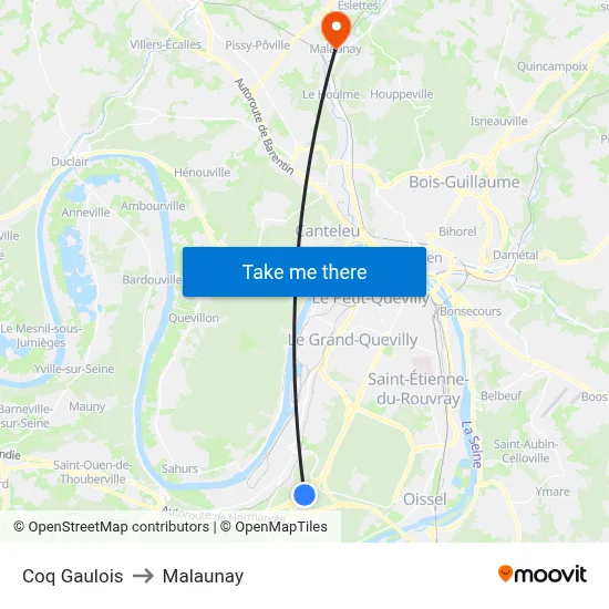 Coq Gaulois to Malaunay map