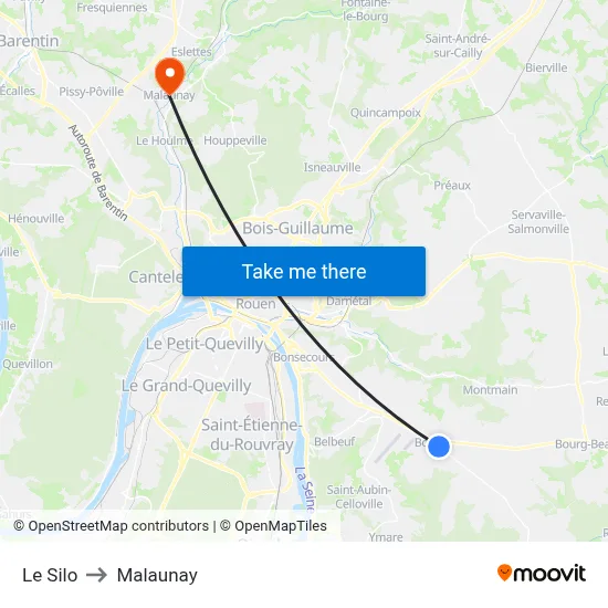 Le Silo to Malaunay map