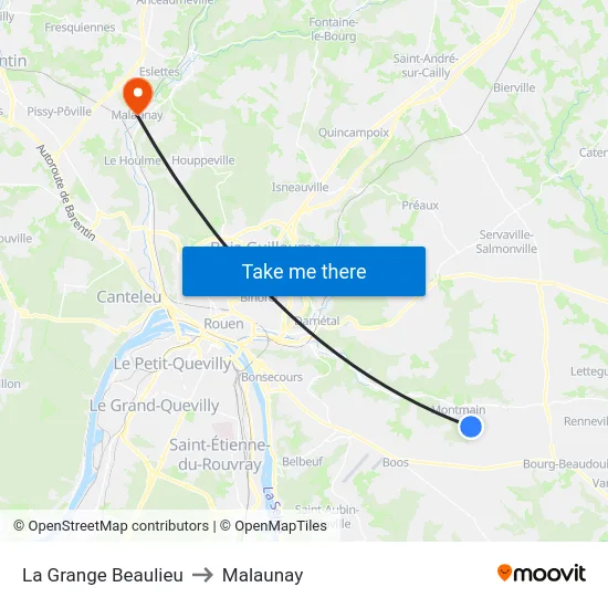 La Grange Beaulieu to Malaunay map
