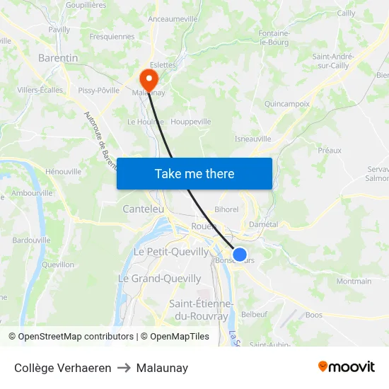 Collège Verhaeren to Malaunay map