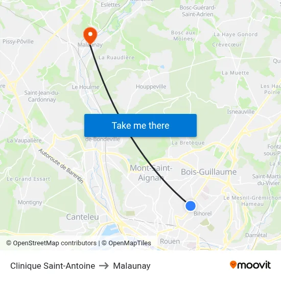 Clinique Saint-Antoine to Malaunay map