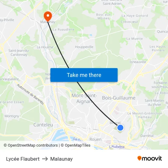 Lycée Flaubert to Malaunay map