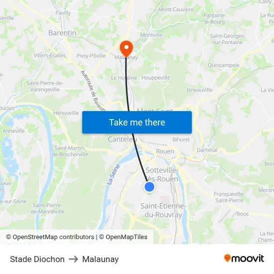 Stade Diochon to Malaunay map