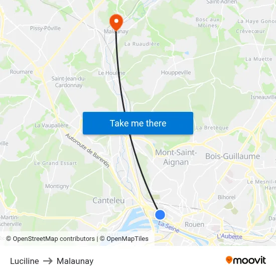 Luciline to Malaunay map