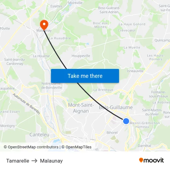 Tamarelle to Malaunay map
