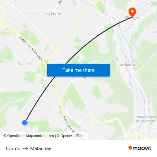 L'Orme to Malaunay map