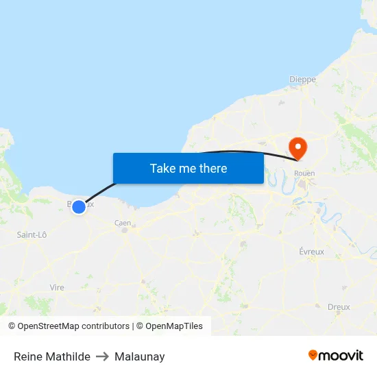 Reine Mathilde to Malaunay map