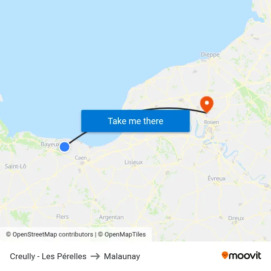 Creully - Les Pérelles to Malaunay map