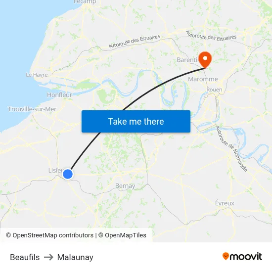 Beaufils to Malaunay map