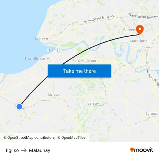 Eglise to Malaunay map