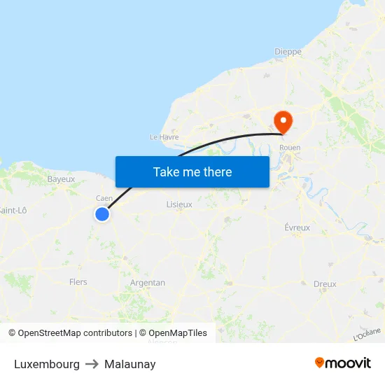 Luxembourg to Malaunay map