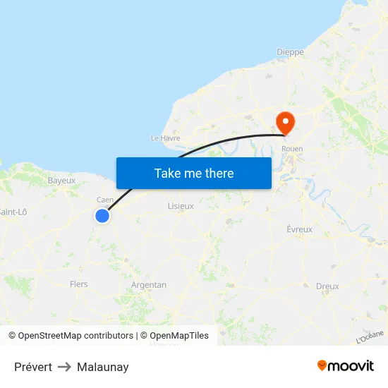 Prévert to Malaunay map