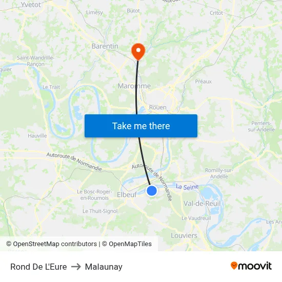Rond De L'Eure to Malaunay map