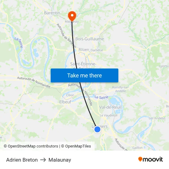 Adrien Breton to Malaunay map