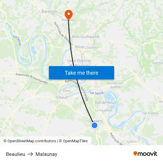 Beaulieu to Malaunay map