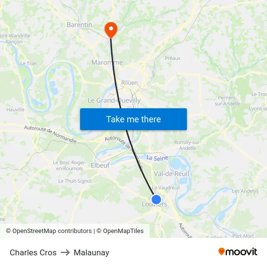 Charles Cros to Malaunay map