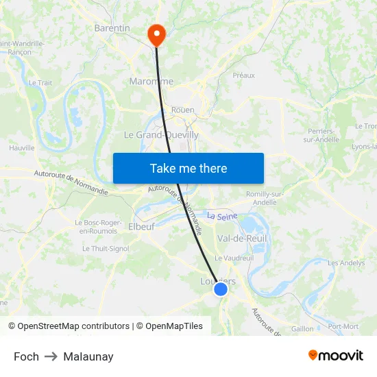 Foch to Malaunay map