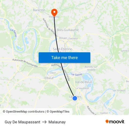 Guy De Maupassant to Malaunay map