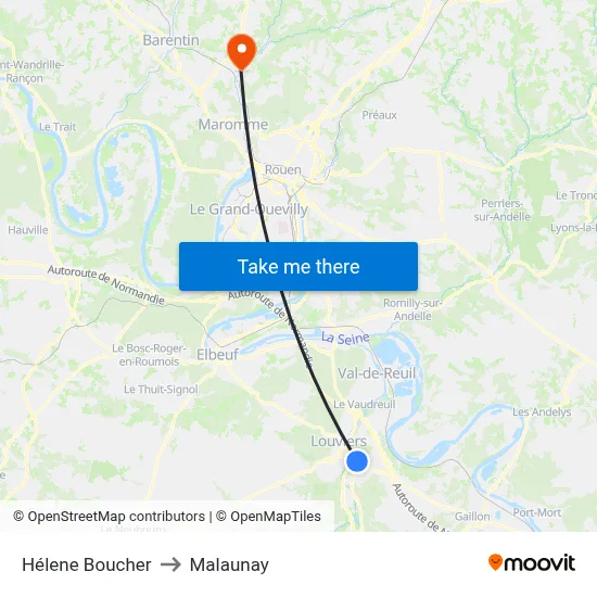 Hélene Boucher to Malaunay map