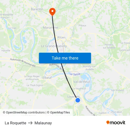 La Roquette to Malaunay map