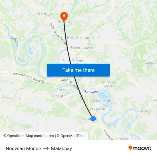 Nouveau Monde to Malaunay map