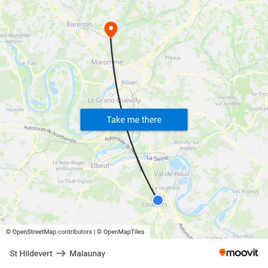St Hildevert to Malaunay map
