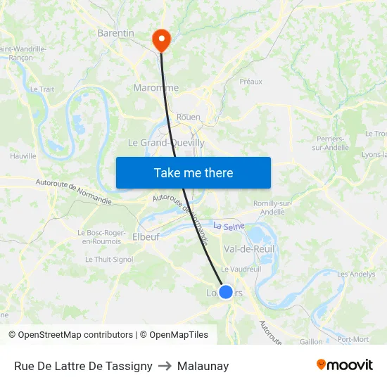 Rue De Lattre De Tassigny to Malaunay map