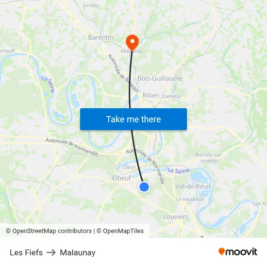 Les Fiefs to Malaunay map