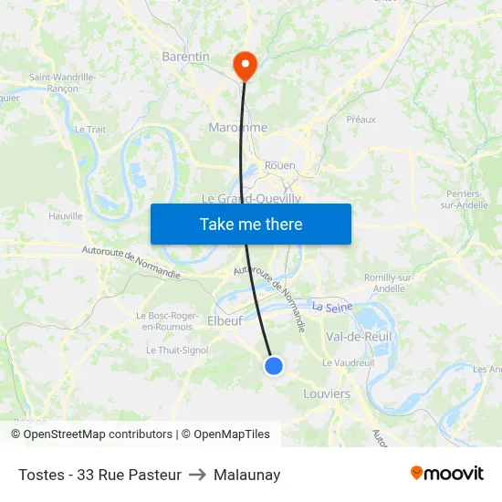 Tostes - 33 Rue Pasteur to Malaunay map