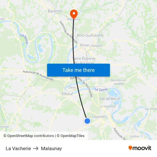 La Vacherie to Malaunay map