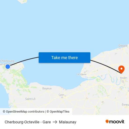 Cherbourg-Octeville - Gare to Malaunay map