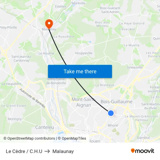 Le Cèdre / C.H.U to Malaunay map