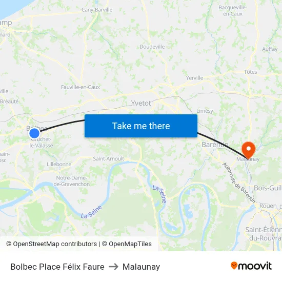 Bolbec Place Félix Faure to Malaunay map