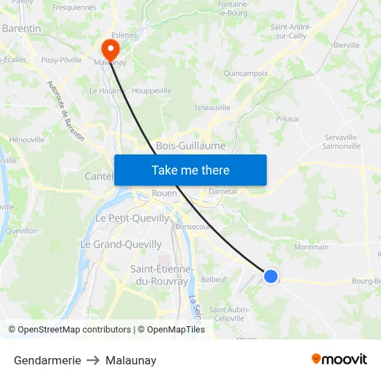 Gendarmerie to Malaunay map