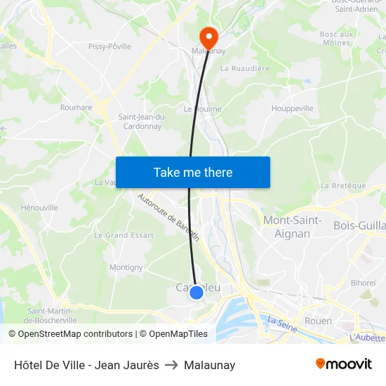 Hôtel De Ville - Jean Jaurès to Malaunay map