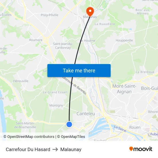Carrefour Du Hasard to Malaunay map