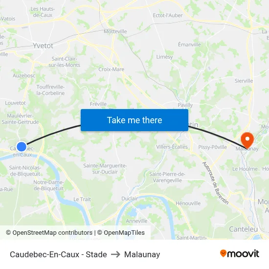 Caudebec-En-Caux - Stade to Malaunay map